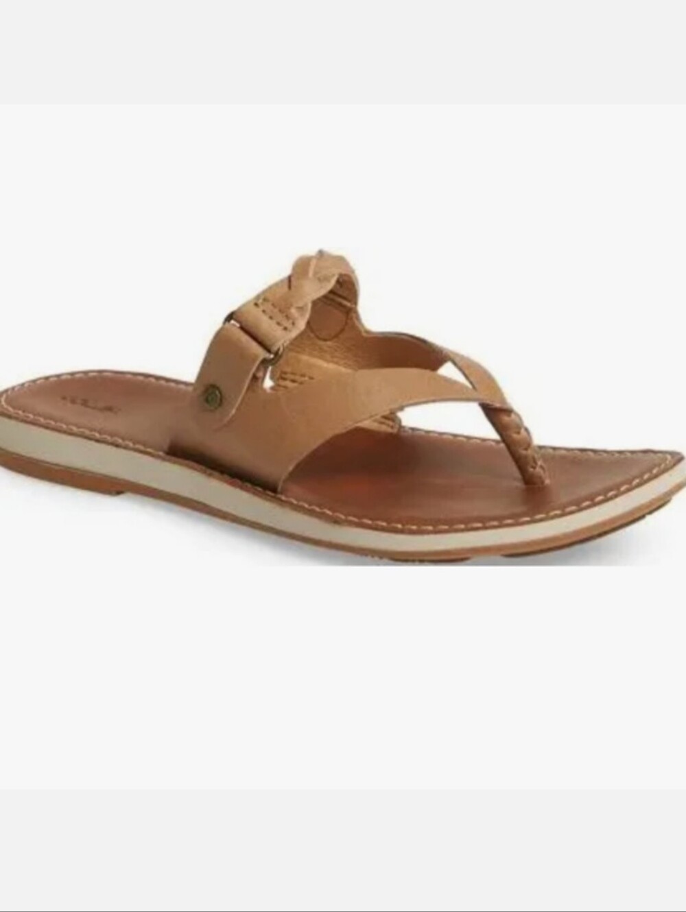 Olukai Women's Tan Leather Braided Kahikolu Casual Summer Sandals
